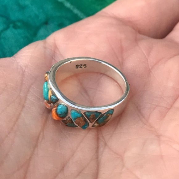 REAL Spiny Turquoise/sterling silver ring size 7 - Picture 3 of 8